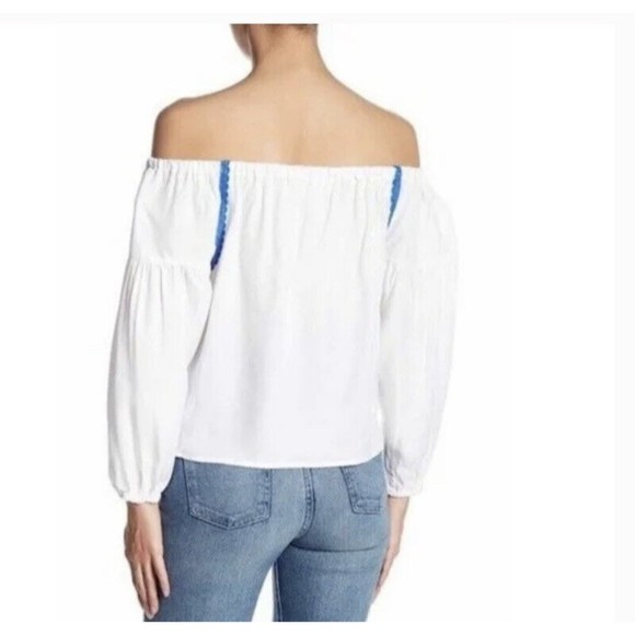 Line & Dot Embroidered Off The Shoulder Peasant boho prairie blouse size xs - Picture 2 of 9